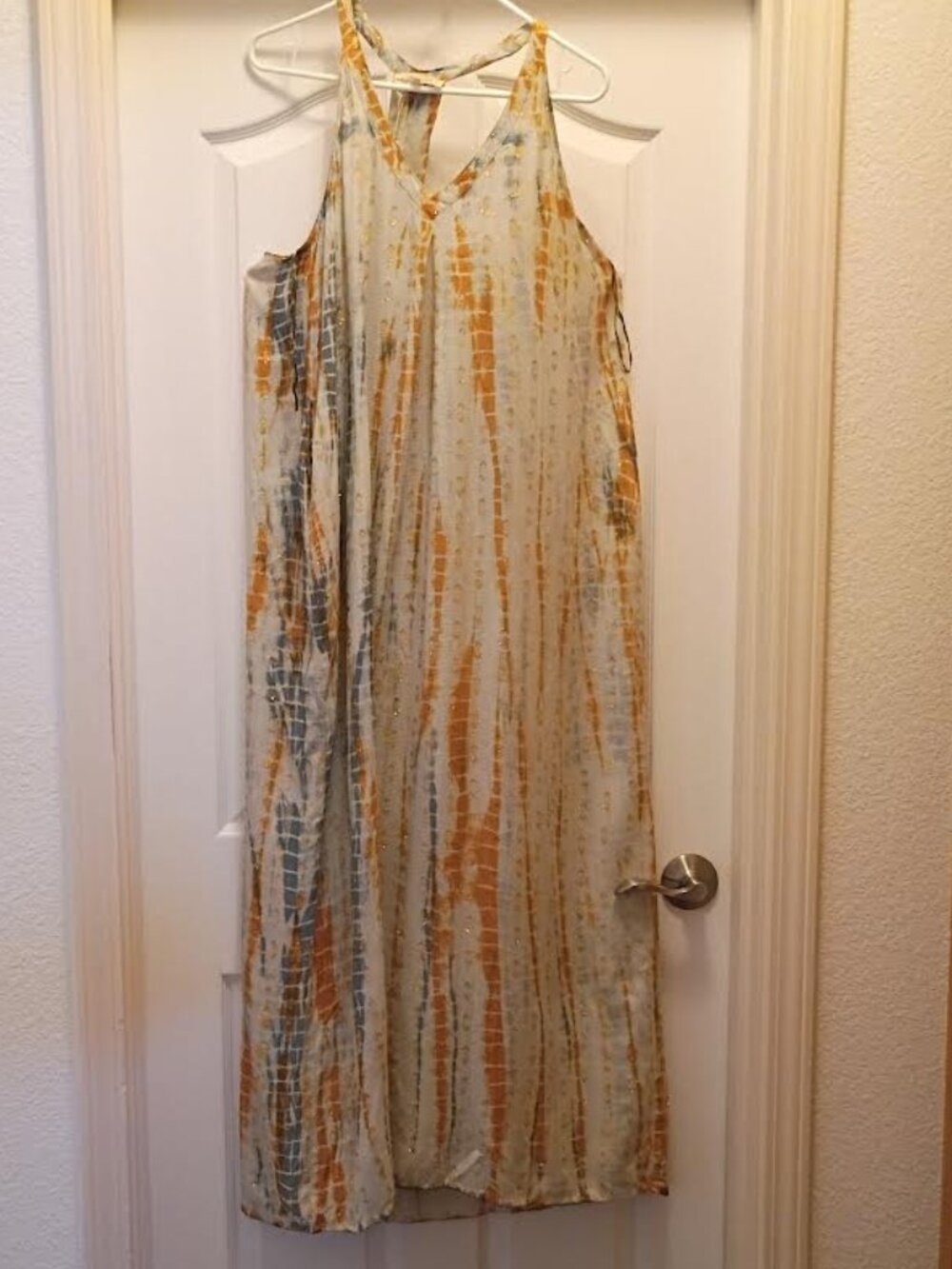 LOVE STITCH WOMEN'S TIE DYE MAXI DRESS BLUE RUST SLEEVELESS RACERBACK BOHO SMALL